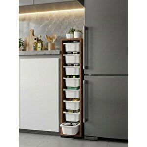 Luda 8 Mini Beyaz Sepetli Çok Amaçlı Oyuncak Dolabı Tropik Ceviz