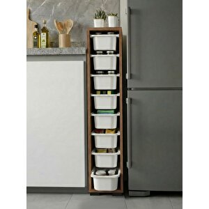 Luda 8 Mini Beyaz Sepetli Çok Amaçlı Oyuncak Dolabı Tropik Ceviz