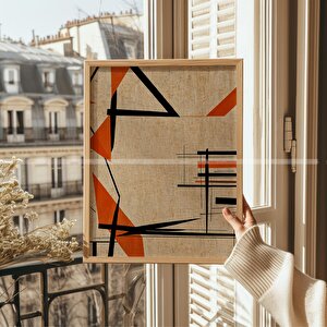 Retro Geometrik 3 Parçalı Ahşap Çerçeveli Tablo Seti -30x42 30x42 cm