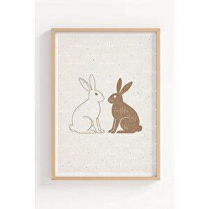 Minimal Orman Hayvanları 3’lü Ahşap Çerçeveli Tablo Seti - Salon Duvar Dekoru 50x70 cm