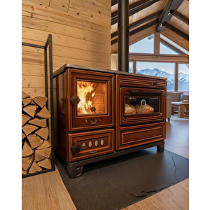 5020k Kahverengi Büyük Camlı Fırınlı Soba Kuzine