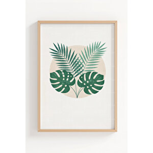 Minimal Yaprak Desenli 3’lü Ahşap Çerçeveli Tablo Seti - Salon Duvar Dekoru 50x70 cm