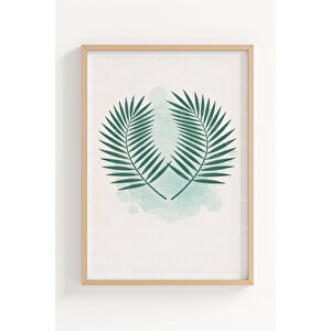 Minimal Yaprak Desenli 3’lü Ahşap Çerçeveli Tablo Seti - Salon Duvar Dekoru