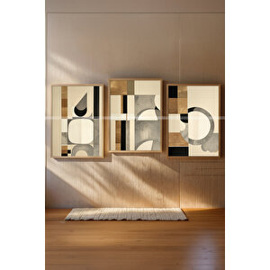 Soyut Geometri 3 Parçalı Ahşap Çerçeveli Tablo Seti-2 21x30 cm