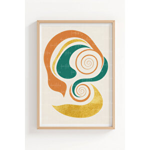 Deniz Kabuğu Ve Spiral Desenli 3’lü Soyut Ahşap Çerçeveli Tablo Seti - Salon Dekoru 50x70 cm