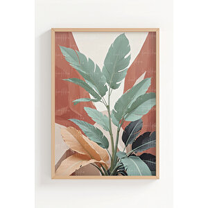 Tropikal Yapraklar 3 Parçalı Ahşap Çerçeveli Tablo Seti 30x42 cm