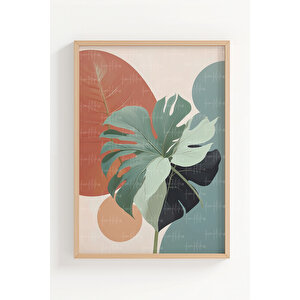 Tropikal Yapraklar 3 Parçalı Ahşap Çerçeveli Tablo Seti 30x42 cm