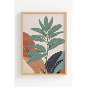 Tropikal Yapraklar 3 Parçalı Ahşap Çerçeveli Tablo Seti