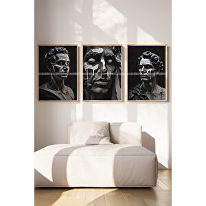 Klasik Heykel Detayları 3 Parçalı Ahşap Çerçeveli Tablo Seti-2 21x30 cm