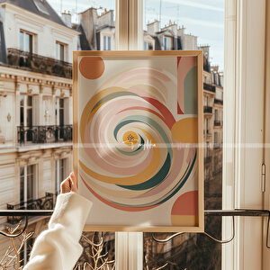 Retro Çiçek Ve Geometrik Desenli Ahşap Çerçeveli 3'lü Tablo Seti 30x42 cm