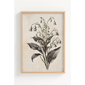 Siyah Beyaz Çiçek İllüstrasyonları 3 Parçalı Ahşap Çerçeveli Tablo Seti 30x42 cm