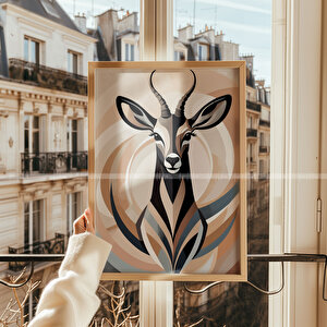 Antilop Temalı 3'lü Ahşap Çerçeveli Tablo Seti - 21x30 21x30 cm