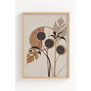 Geometrik Bitki Desenli 3 Parçalı Ahşap Çerçeveli Tablo Seti 21x30 cm