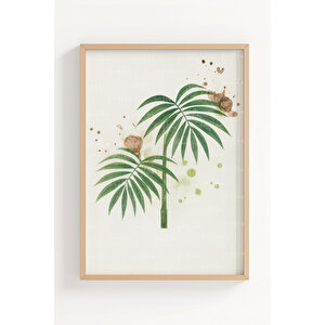 Tropikal Yapraklar 3 Parçalı Ahşap Çerçeveli Tablo Seti 30x42 cm