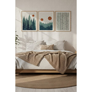 Orman Manzaraları 3 Parçalı Ahşap Çerçeveli Tablo Seti - Modern Doğa 21x30 cm