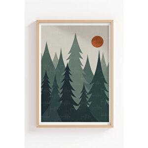 Orman Manzaraları 3 Parçalı Ahşap Çerçeveli Tablo Seti - Modern Doğa 21x30 cm