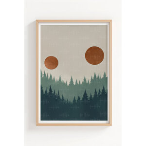 Orman Manzaraları 3 Parçalı Ahşap Çerçeveli Tablo Seti - Modern Doğa 21x30 cm