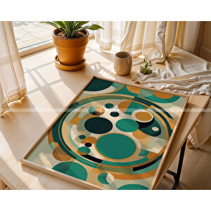 Geometrik Soyut 3'lü Ahşap Çerçeveli Tablo Seti - 21x30 21x30 cm