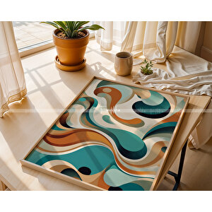 Geometrik Soyut 3'lü Ahşap Çerçeveli Tablo Seti - 21x30