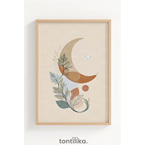 Minimalist Doğa Ve Ay 3 Parçalı Ahşap Çerçeveli Tablo Seti 50x70 cm