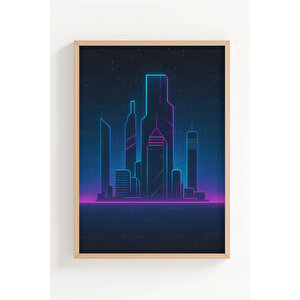 Gece Şehir Manzarası 3’lü Modern Ahşap Çerçeveli Tablo Seti 30x42 cm