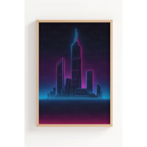 Gece Şehir Manzarası 3’lü Modern Ahşap Çerçeveli Tablo Seti