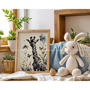 Zürafa, Fil Ve Zebra 3’lü 1. Kalite Ahşap Çerçeveli Tablo Seti – Çocuk Odası Dekoru 30x42 cm