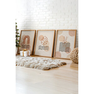 Soyut Minimalist 3 Parçalı Ahşap Çerçeveli Tablo Seti 21x30 cm