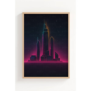 Gece Şehir Manzarası 3’lü Modern Ahşap Çerçeveli Tablo Seti 50x70 cm