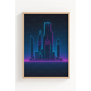 Gece Şehir Manzarası 3’lü Modern Ahşap Çerçeveli Tablo Seti 50x70 cm