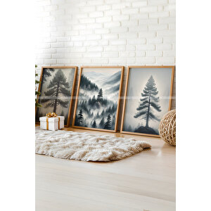 Doğanın Huzuru Temalı 3'lü Ahşap Çerçeveli Tablo Seti-21x30 21x30 cm