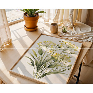 Sarı Çiçek Temalı Ahşap Çerçeveli 3'lü Tablo Seti 21x30 cm