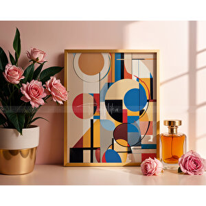 Canlı Geometrik 3 Parçalı Ahşap Çerçeveli Tablo Seti - Modern Soyut Tasarım-30x42 30x42 cm