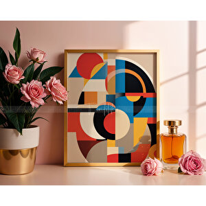 Canlı Geometrik 3 Parçalı Ahşap Çerçeveli Tablo Seti - Modern Soyut Tasarım-30x42 30x42 cm