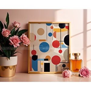 Canlı Geometrik 3 Parçalı Ahşap Çerçeveli Tablo Seti - Modern Soyut Tasarım-30x42