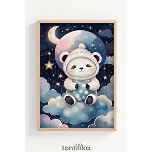 Gece Masalı 3’lü Ahşap Çerçeveli Dekoratif Tablo Seti – Panda, Tavşan Ve Kuzu 50x70 cm