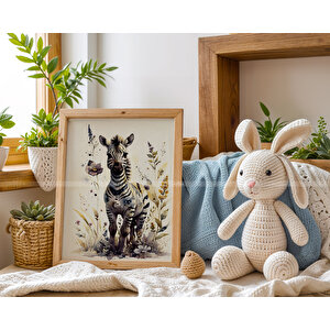 Zürafa, Fil Ve Zebra 3’lü 1. Kalite Ahşap Çerçeveli Tablo Seti – Çocuk Odası Dekoru 21x30 cm