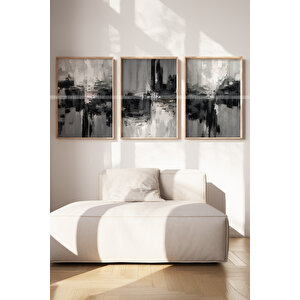 Soyut Minimalizm 3 Parçalı Ahşap Çerçeveli Tablo Seti-2 21x30 cm