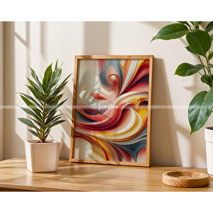 Soyut Pastel Çiçek Desenli 3'lü Ahşap Çerçeveli Tablo Seti - 30x42 30x42 cm