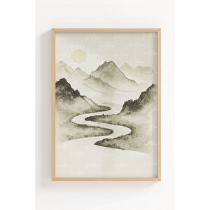 Dağ Ve Doğa Manzaralı 3’lü Modern Ahşap Çerçeveli Tablo Seti - Salon Dekoru
