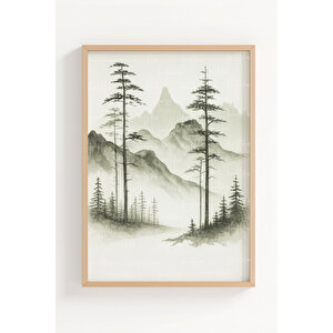 Dağ Ve Doğa Manzaralı 3’lü Modern Ahşap Çerçeveli Tablo Seti - Salon Dekoru 30x42 cm