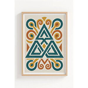 Viking Sembolleri 3lü Ahşap Çerçeveli Tablo Seti - İskandinav Kültür Ve Mitoloji 50x70 cm