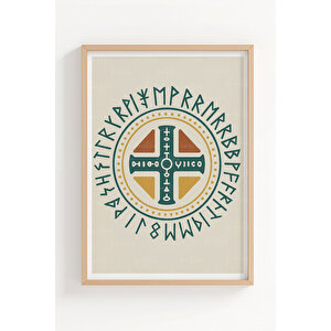 Viking Sembolleri 3lü Ahşap Çerçeveli Tablo Seti - İskandinav Kültür Ve Mitoloji 50x70 cm