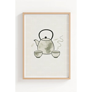 Bambu Çay Ve Lotus 3’lü Manevi Ve Dini Temalı Ahşap Çerçeveli Tablo Seti - Mutfak Dekoru 30x42 cm