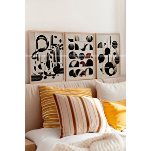 Soyut Geometri 3 Parçalı Ahşap Çerçeveli Tablo Seti-2 30x42 cm