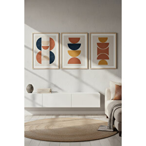 Minimalist Geometrik Desenli 3’lü Ahşap Çerçeveli Tablo Seti 30x42 cm