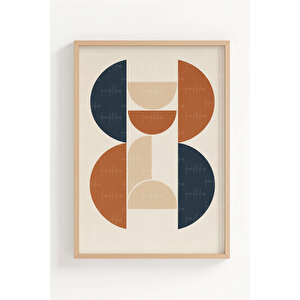 Minimalist Geometrik Desenli 3’lü Ahşap Çerçeveli Tablo Seti