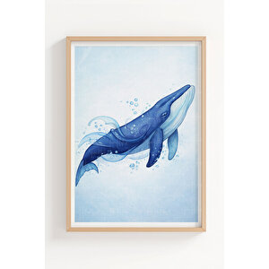 Mavi Balina Ve Yunus Figürlü 3’lü Ahşap Çerçeveli Tablo Seti - Salon Duvar Dekoru
