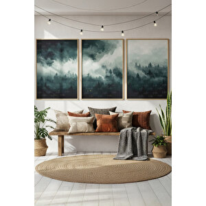 Sisli Orman 3’lü Modern Ahşap Çerçeveli Tablo Seti - Salon Dekoru 50x70 cm