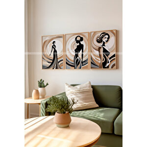 Modern Kadın Silüet Temalı 3'lü Ahşap Çerçeveli Tablo Seti 21x30 21x30 cm